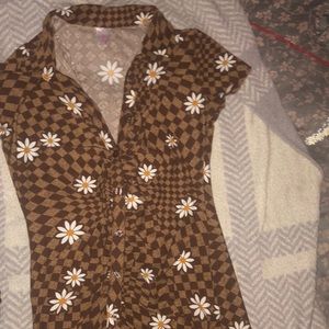 brown dress with flowers